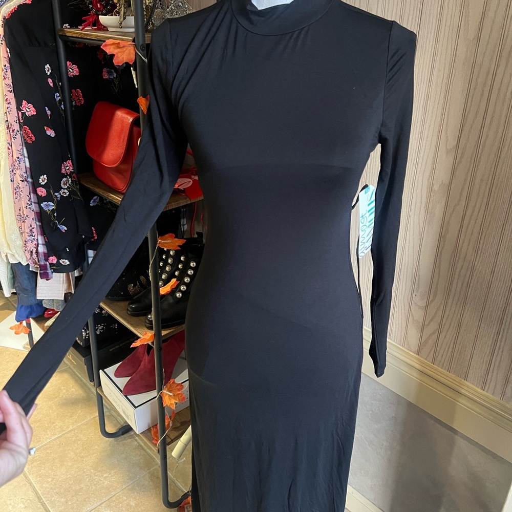 Mockneck Black Long Sleeve Dress NWT - Picture 3 of 6